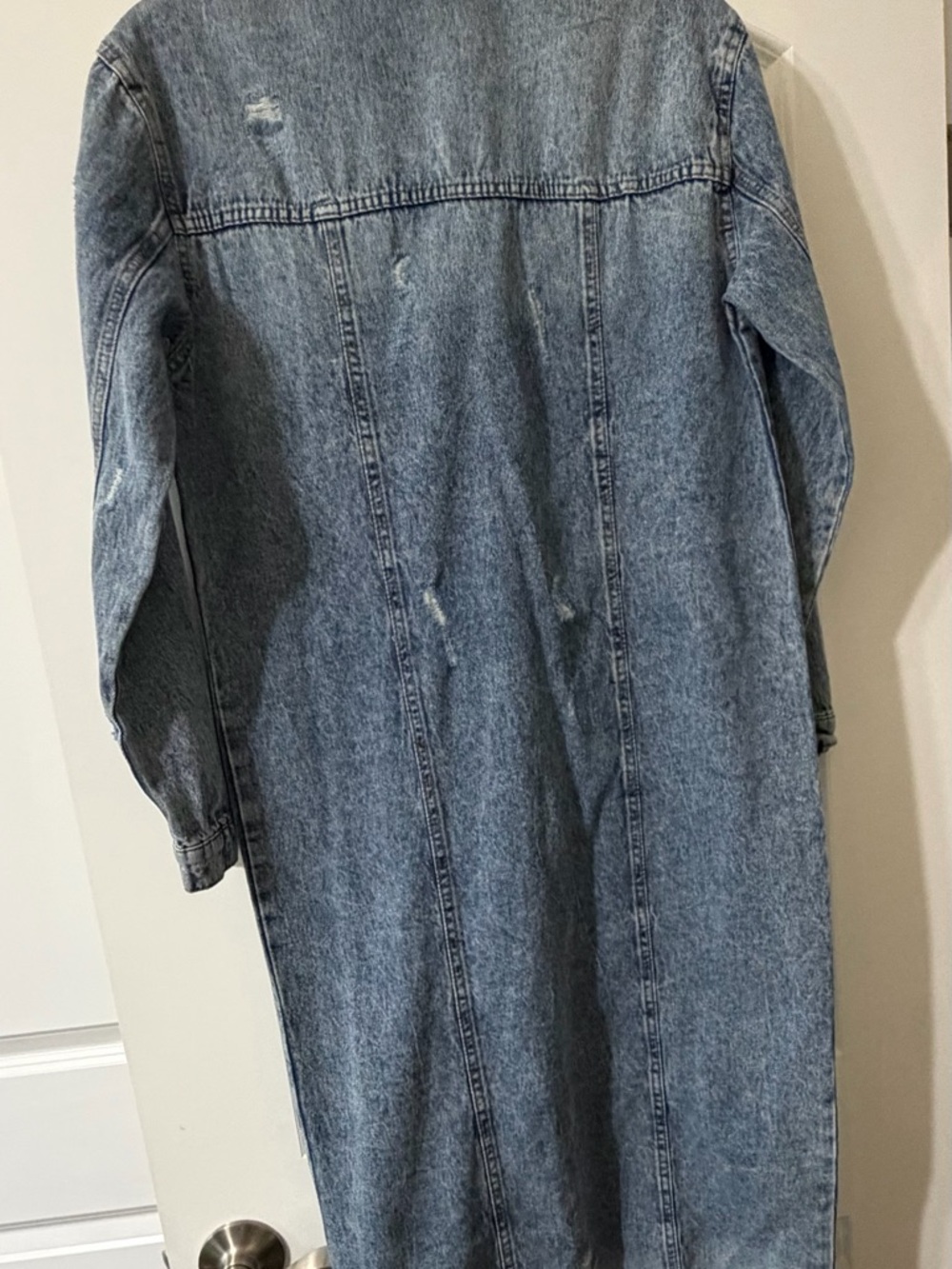 Women's Light Blue Long Denim Trench Jean Jacket